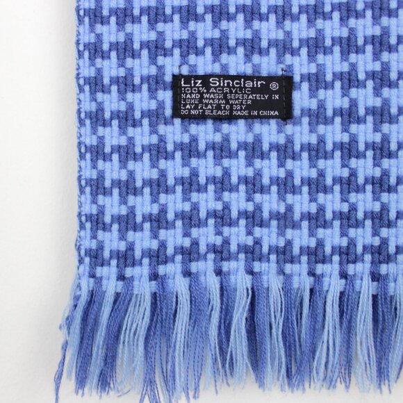 Vintage Blue Houndstooth Scarf with Fringe - Picture 5 of 5